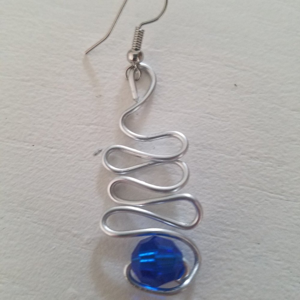 Silver Aluminum Blue Stone Earrings